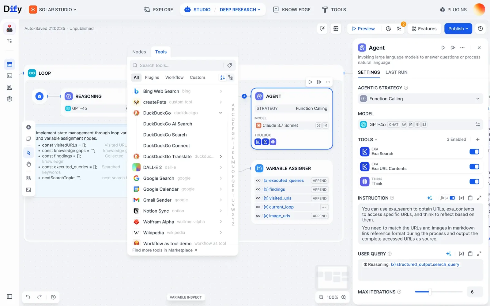 AI workflow builder in Dify